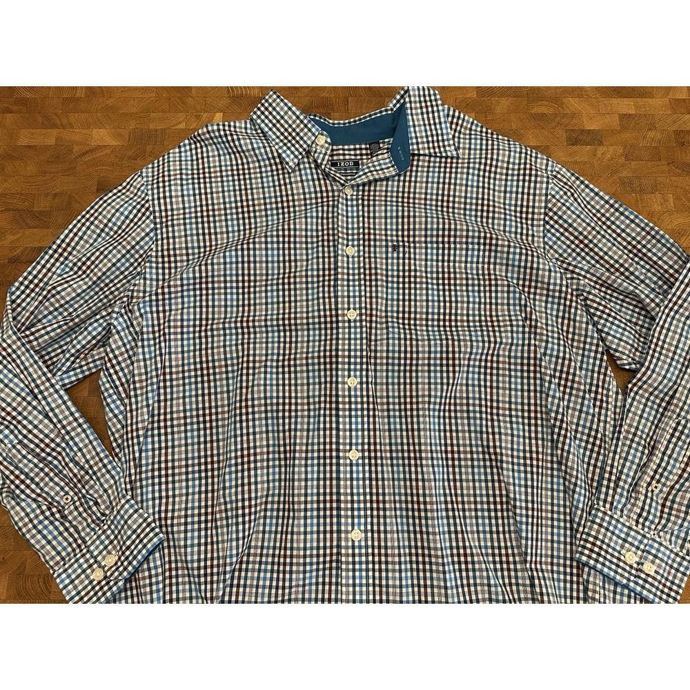 Izod Shirt Mens XXL Blue Plaid Long Sleeve Button Up